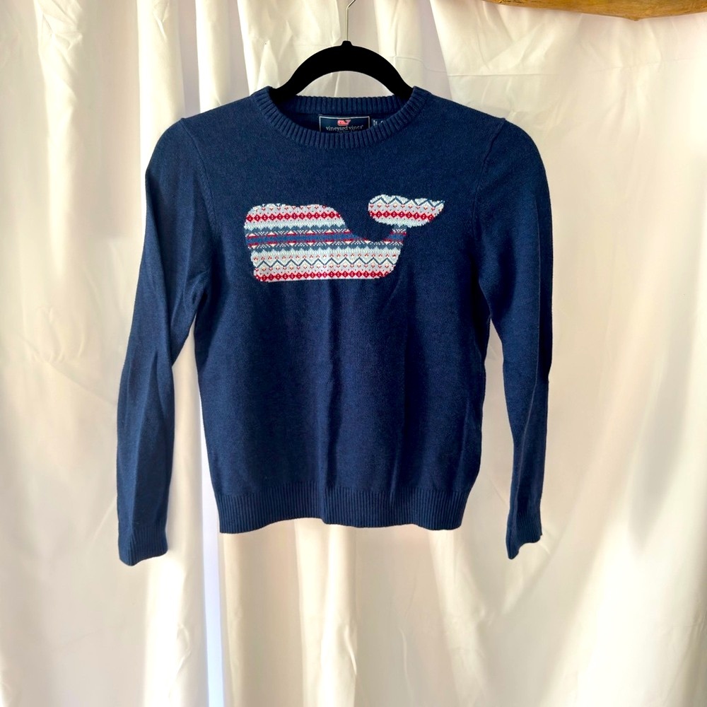 Vineyard Vines Blue Sweater with Patterned Whale